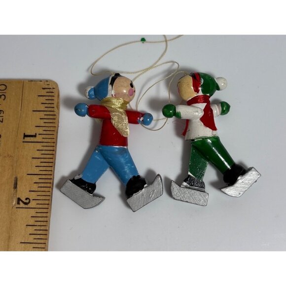 Handcrafted Wooden Christmas Ornaments Set Of 5 Skaters Nativity Bell - Picture 7 of 11